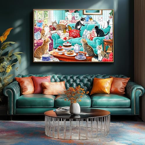 MINIWAN Spring Cats Tea Party 500 Piece Puzzle for Adults Fun Puzzles for Adults 500 Pieces with HD Print Poster 23 X 15 in Dust Free for Gifts Party Halloween Christmas Family Games - Image 5