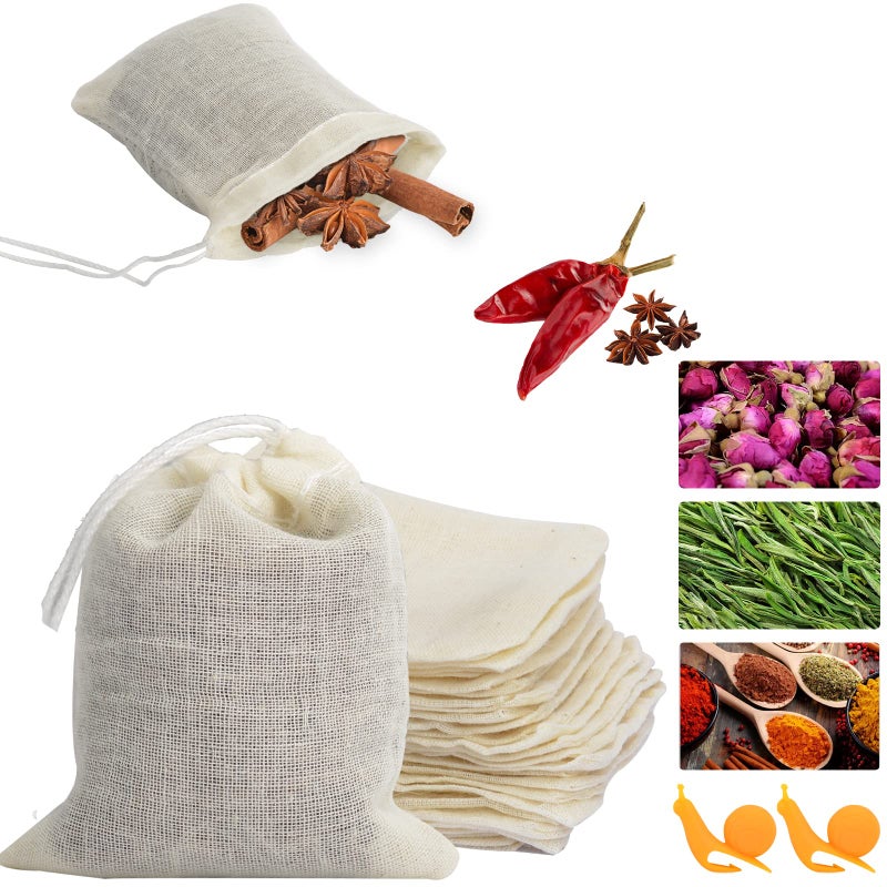 Numola 50Pcs Unbleached Cotton Tea Bags Reusable Drawstring Tea Bag for Cooking Soup Empty Natural Organic Tea Infuser Bag for Coffee Tea Bone Broth 32 x 24 inch