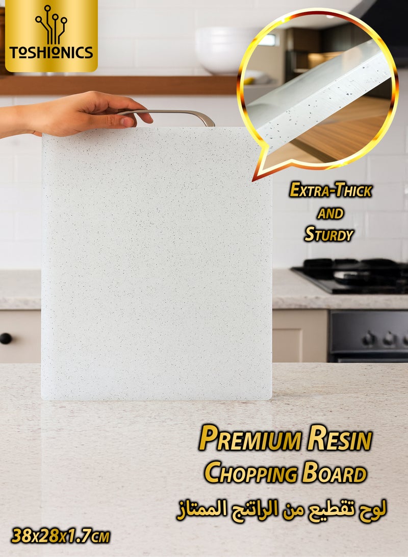 توشيونيكس لوح تقطيع من الراتنج المُركب، مقاس 38×28×1.7 سم - لوح تقطيع فاخر بمقبض من الفولاذ المقاوم للصدأ، صحي، مقاوم للخدش والبقع، آمن للاستخدام في غسالة الأطباق - Image 1