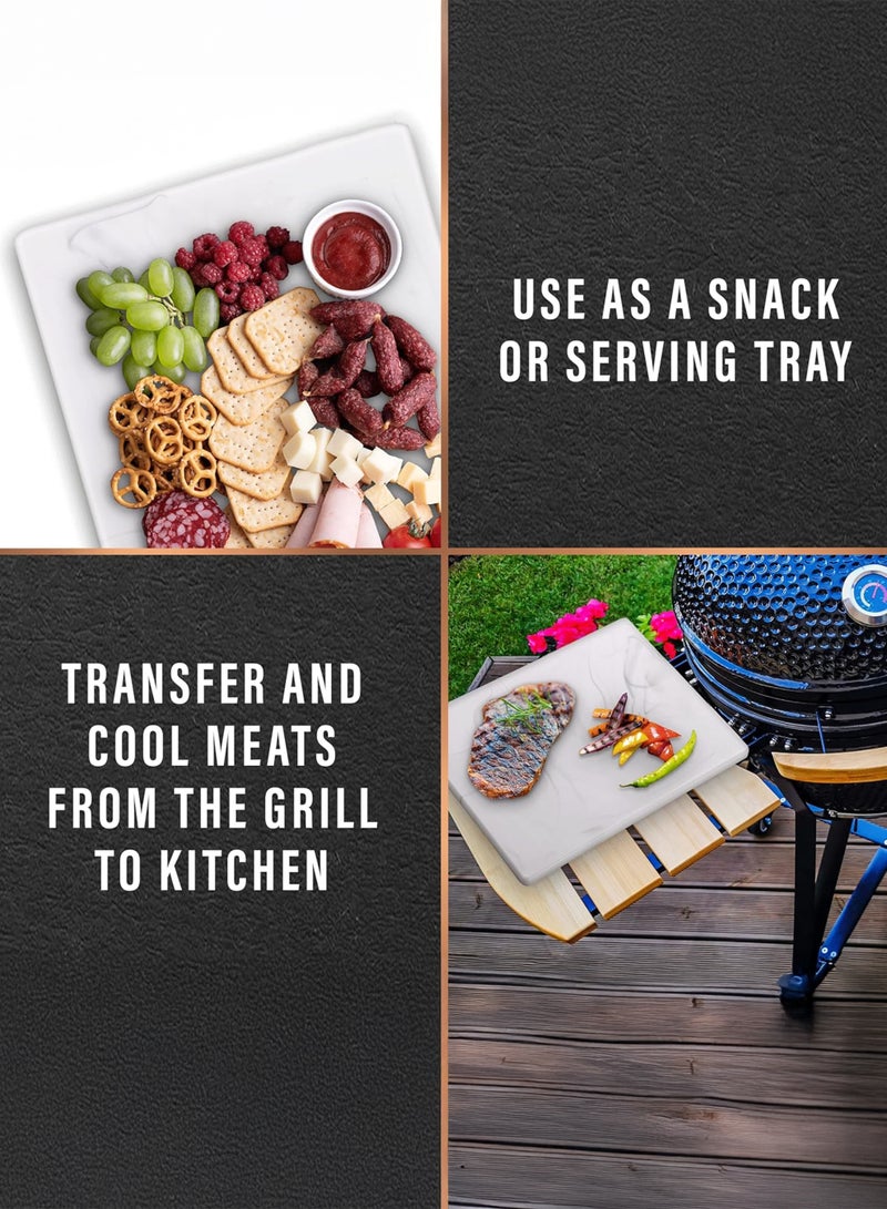 توشيونيكس لوح تقطيع من الراتنج المُركب، مقاس 38×28×1.7 سم - لوح تقطيع فاخر بمقبض من الفولاذ المقاوم للصدأ، صحي، مقاوم للخدش والبقع، آمن للاستخدام في غسالة الأطباق - Image 2