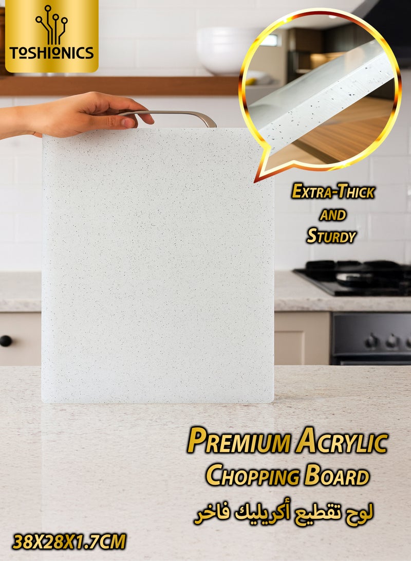 توشيونيكس لوح تقطيع أكريليك فاخر، 38×28×1.7 سم، لوح تقطيع صحي مقاوم للخدوش والبقع بمقبض من الفولاذ المقاوم للصدأ، لوح تحضير متعدد الاستخدامات للمطبخ، آمن للغسل في غسالة الأطباق، لون أبيض متوسط ​​T114574 - Image 1