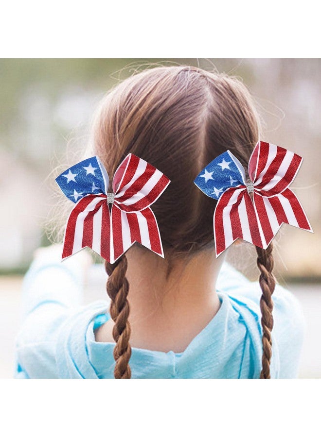 AIUPUOC 4Th Of July Cheer Bows Fourth Of July Accessories Patriotic Red White And Blue Bow Hair Accessories Memorial Day Hair Bow Hair Scrunchies For Women Flag Design Accessories Party Supplies 1Pcs - Image 4