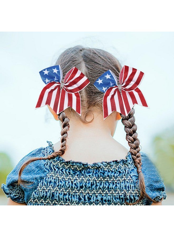 AIUPUOC 4Th Of July Cheer Bows Fourth Of July Accessories Patriotic Red White And Blue Bow Hair Accessories Memorial Day Hair Bow Hair Scrunchies For Women Flag Design Accessories Party Supplies 1Pcs - Image 5