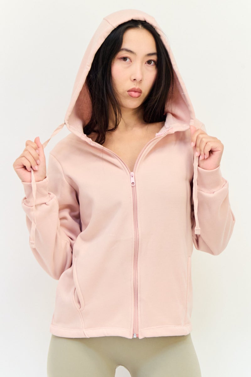 BSP Women Sportswear Fit Outdoor Hooded Sweatshirt, Peach  - Image 1