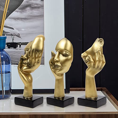 prosfalt 3 Pcs Thinker Statue,Modern Home Resin Sculptures,Collectible Figurines for Home Office Bookshelf Desktop Decor(Golden) - Image 5