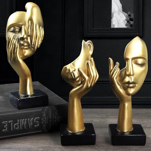 prosfalt 3 Pcs Thinker Statue,Modern Home Resin Sculptures,Collectible Figurines for Home Office Bookshelf Desktop Decor(Golden) - Image 1