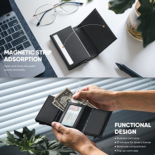 VULKIT محفظة فالكيت القابلة للطي - محفظة نقدية بسيطة مع حماية RFID من الجلد مع إغلاق مغناطيسي للرجال (أسود) - Image 4
