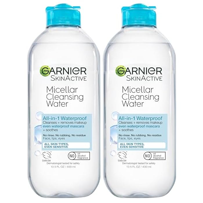 Garnier Micellar Water for Waterproof Makeup, Hydrating Facial Cleanser & Makeup Remover, Suitable for Sensitive Skin, Vegan, Cruelty Free, 13.5 Fl Oz (400mL), 2 Count - Image 1