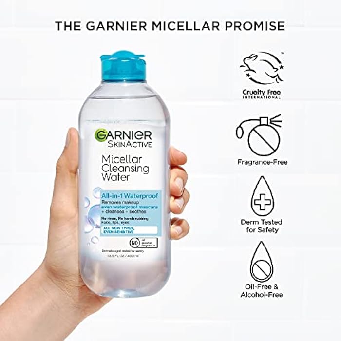 Garnier Micellar Water for Waterproof Makeup, Hydrating Facial Cleanser & Makeup Remover, Suitable for Sensitive Skin, Vegan, Cruelty Free, 13.5 Fl Oz (400mL), 2 Count - Image 5