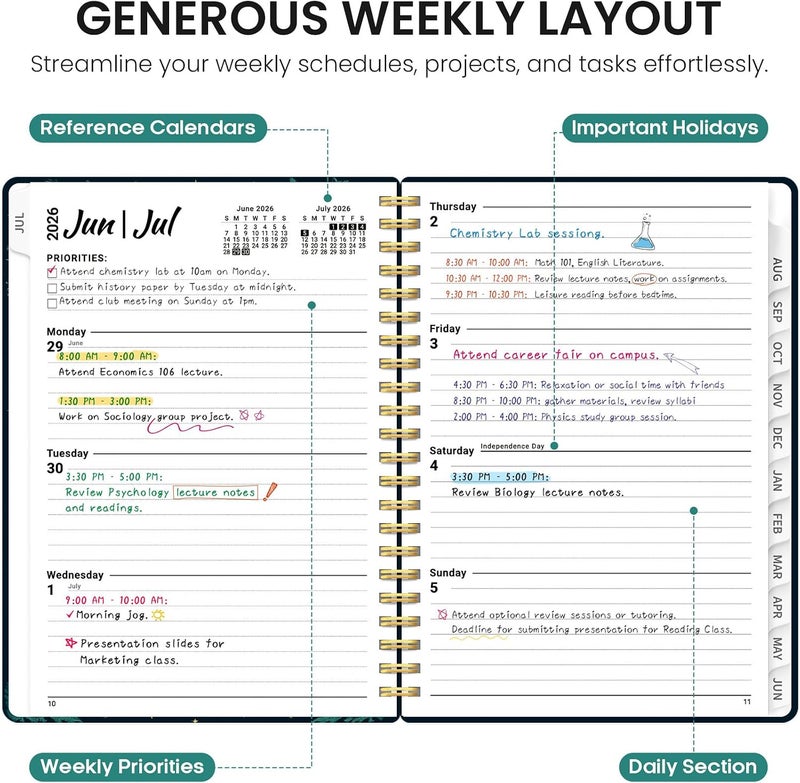 Taja Planner 2026–2027 Academic Book, Weekly and Monthly Layout, July 2026 to June 2027, Hardcover Agenda with Tabs, School and Office Supplies, A5 Size 6.3" x 8.5" - Enchanted Wings - Image 3