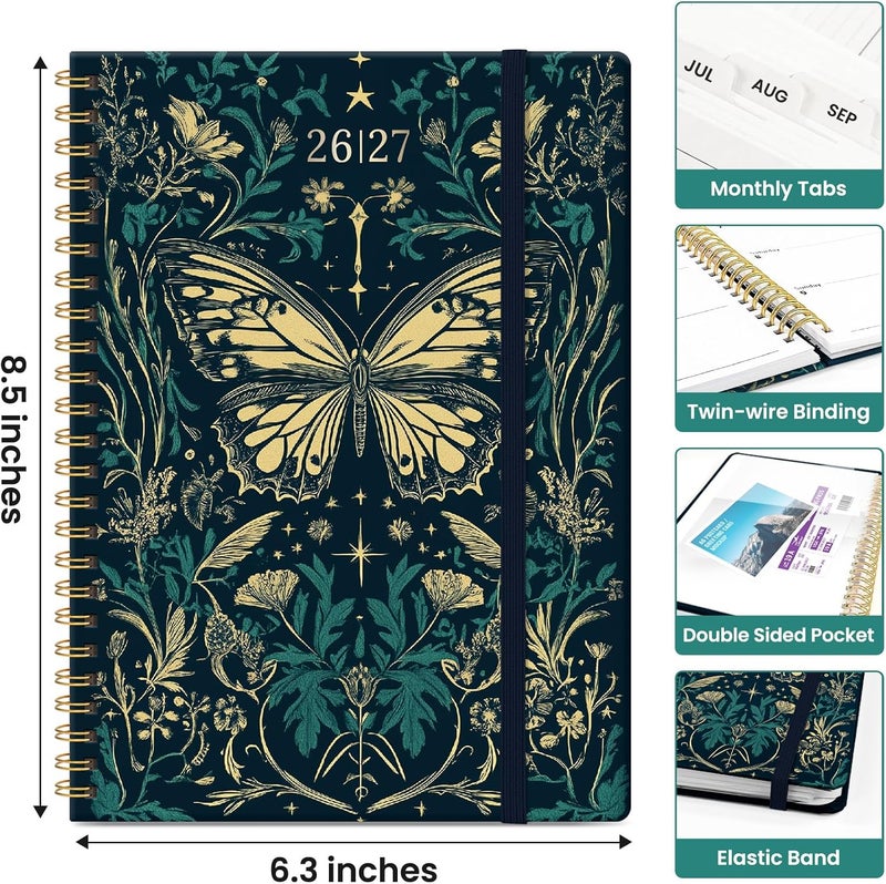 Taja Planner 2026–2027 Academic Book, Weekly and Monthly Layout, July 2026 to June 2027, Hardcover Agenda with Tabs, School and Office Supplies, A5 Size 6.3" x 8.5" - Enchanted Wings - Image 4