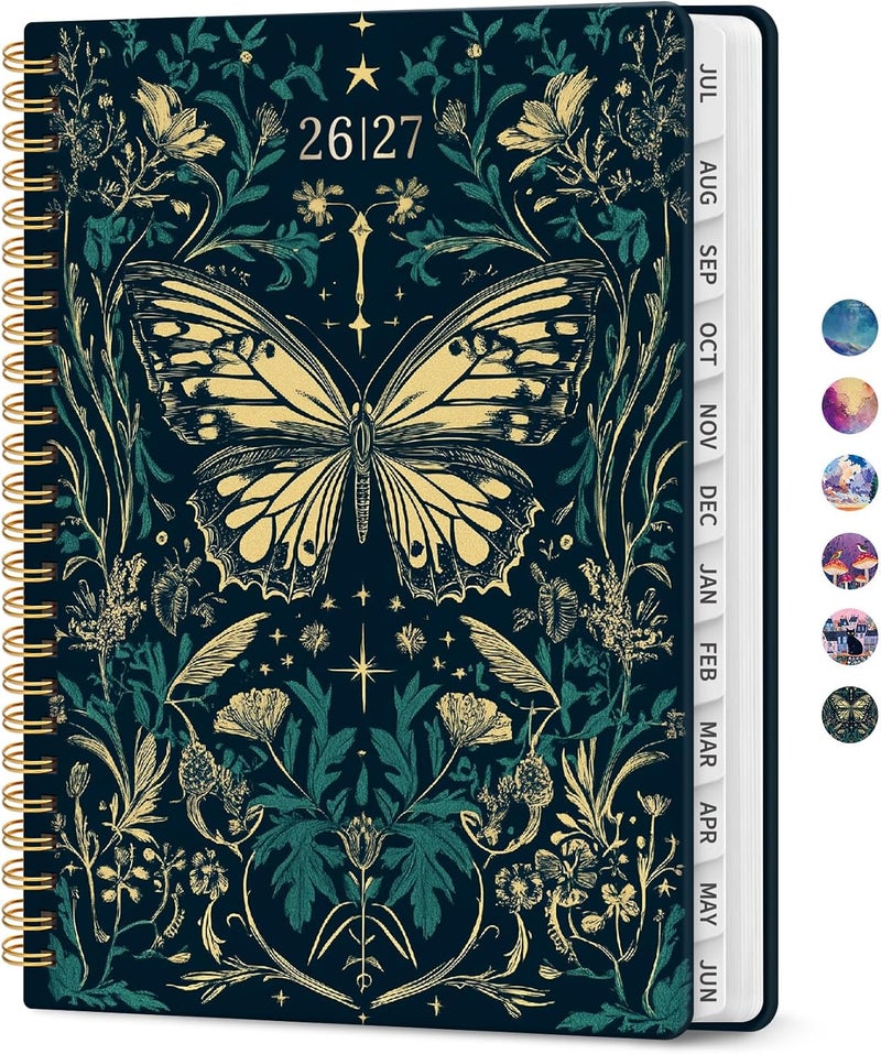 Taja Planner 2026–2027 Academic Book, Weekly and Monthly Layout, July 2026 to June 2027, Hardcover Agenda with Tabs, School and Office Supplies, A5 Size 6.3" x 8.5" - Enchanted Wings - Image 1
