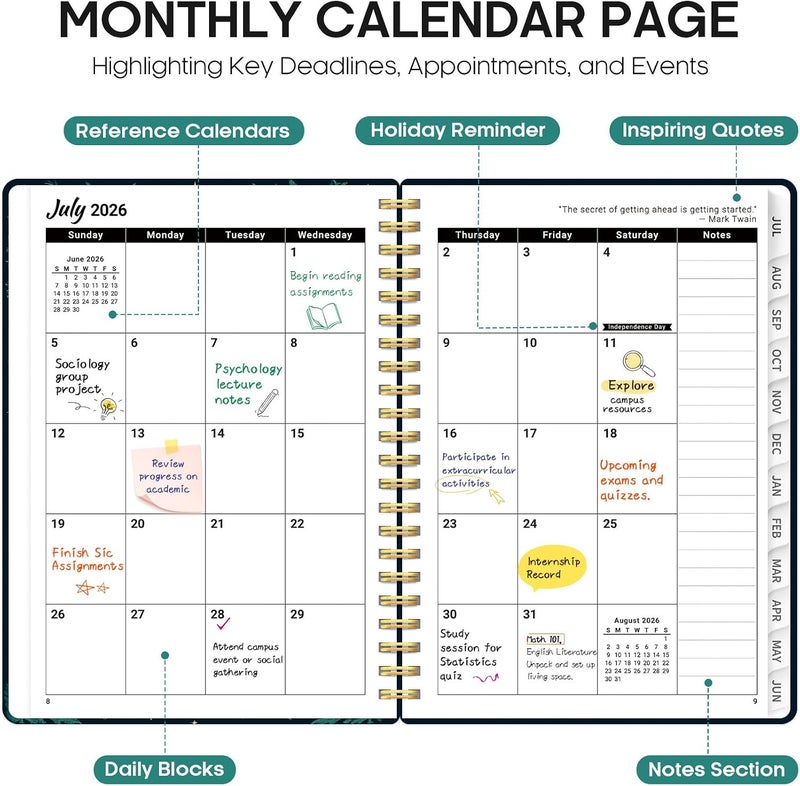 Taja Planner 2026–2027 Academic Book, Weekly and Monthly Layout, July 2026 to June 2027, Hardcover Agenda with Tabs, School and Office Supplies, A5 Size 6.3" x 8.5" - Enchanted Wings - Image 2
