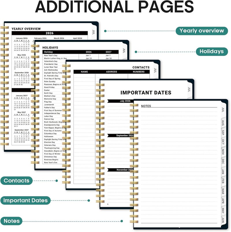 Taja Planner 2026–2027 Academic Book, Weekly and Monthly Layout, July 2026 to June 2027, Hardcover Agenda with Tabs, School and Office Supplies, A5 Size 6.3" x 8.5" - Enchanted Wings - Image 5