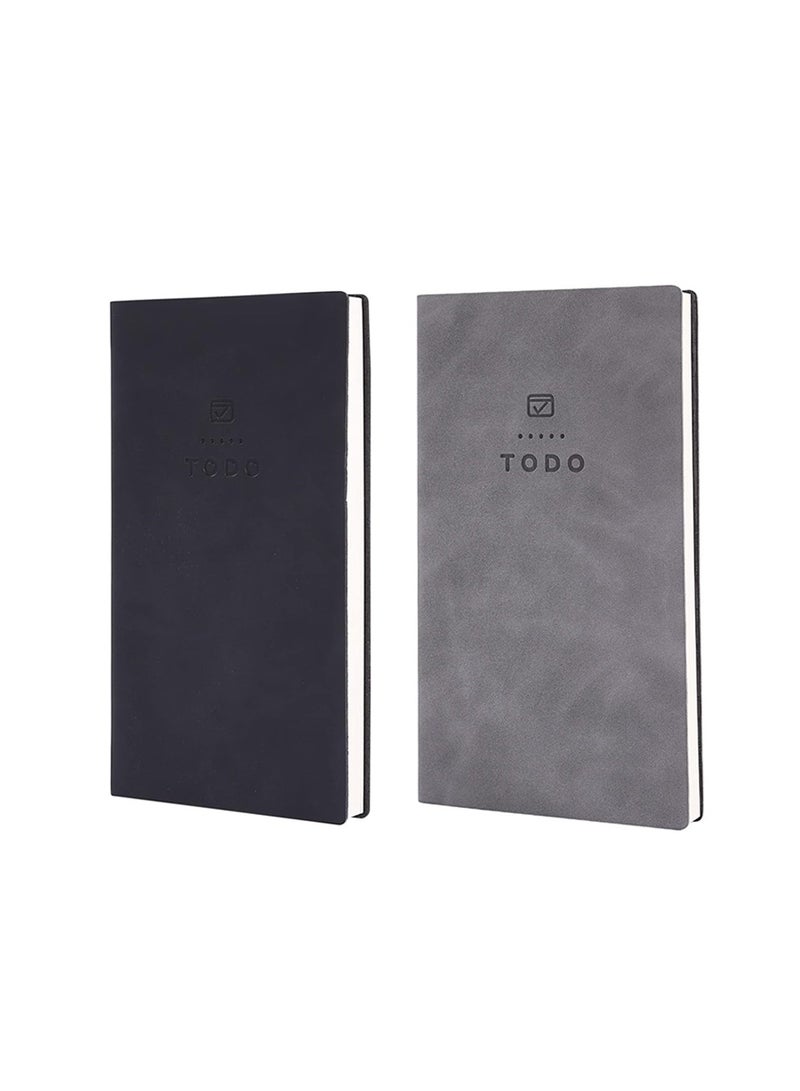 SYOSI To Do List Notebook, 2 Pcs 196 Pages Soft Leather Pocket To Do List Notepad Checklist for Daily Plans School Supplies for High School Students Study Schedule Notebook, Black, Grey - Image 1