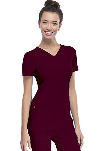 HeartSoul Women's Pitter-Pat V-Neck Scrubs Shirt, Wine, Medium - Image 4