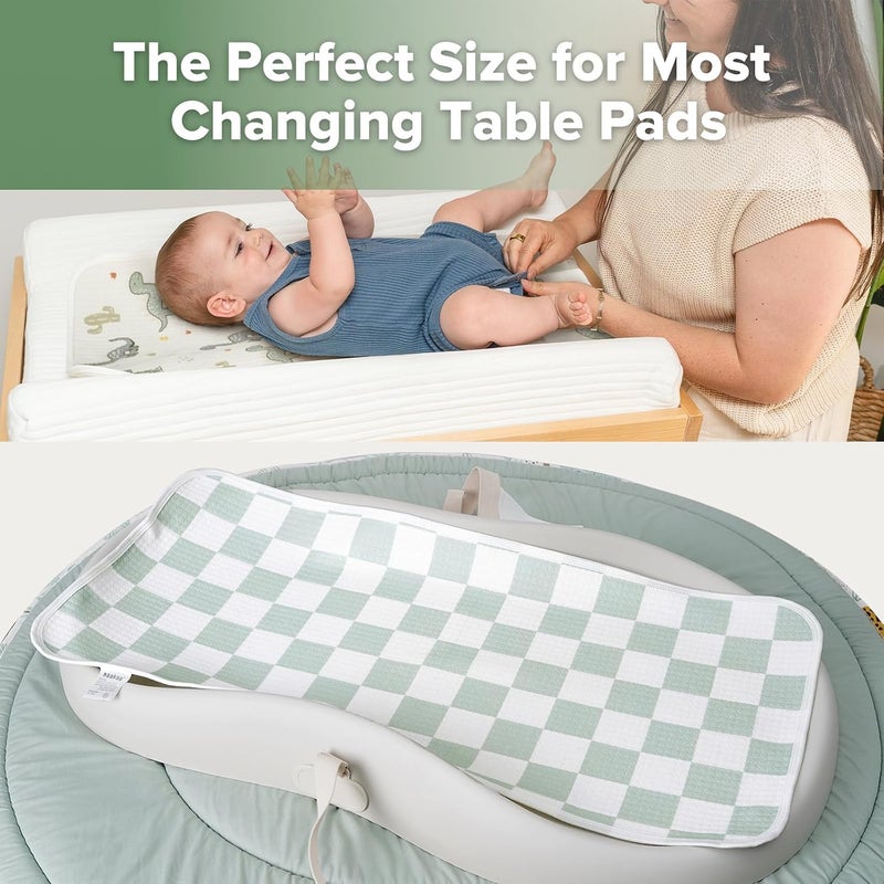 haakaa Waterproof Changing Pad Liners, 100% Cotton, Soft & Breathable (2pcs, 13" x 27.5" Dino Land+Checkered Days) - Image 2
