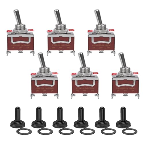 COROTC 6 Pack Toggle Switch 3 Pin 12V DC 30A250V AC 15A Heavy Duty SPDT ON Off ON Switch Marine Waterproof Toggle Switch with Boot Cap Cover for Cars Trucks Racing Cars Boats - Image 1