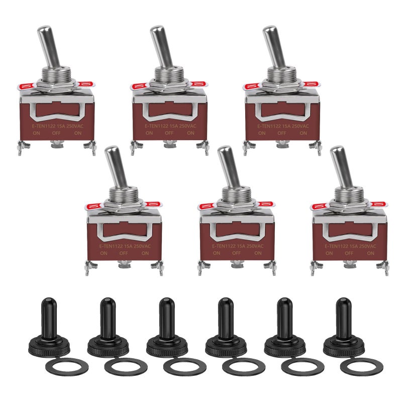 COROTC 6 Pack Toggle Switch 3 Pin 12V DC 30A250V AC 15A Heavy Duty SPDT ON Off ON Switch Marine Waterproof Toggle Switch with Boot Cap Cover for Cars Trucks Racing Cars Boats - Image 3