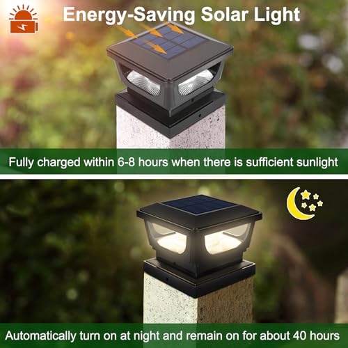 Sumaote Solar Post Cap Lights 120 Lumen 3000K Warm White LED for 3x3 MetalVinyl 4x4 Wood Posts IP65 Waterproof Outdoor Garden Fence Deck Lighting DusktoDawn Auto OnOff 6 Pack - Image 3