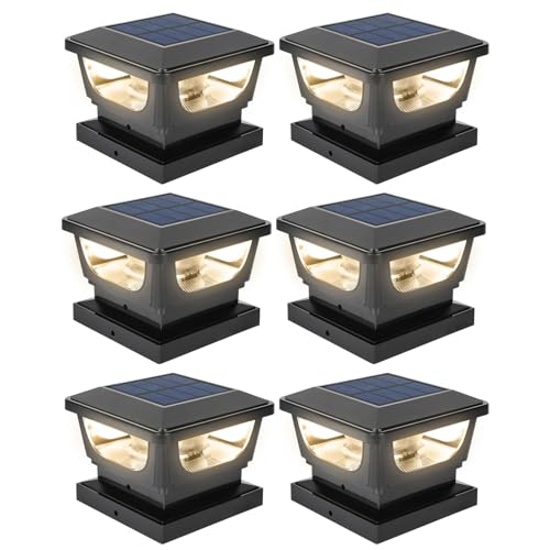 Sumaote Solar Post Cap Lights 120 Lumen 3000K Warm White LED for 3x3 MetalVinyl 4x4 Wood Posts IP65 Waterproof Outdoor Garden Fence Deck Lighting DusktoDawn Auto OnOff 6 Pack - Image 1
