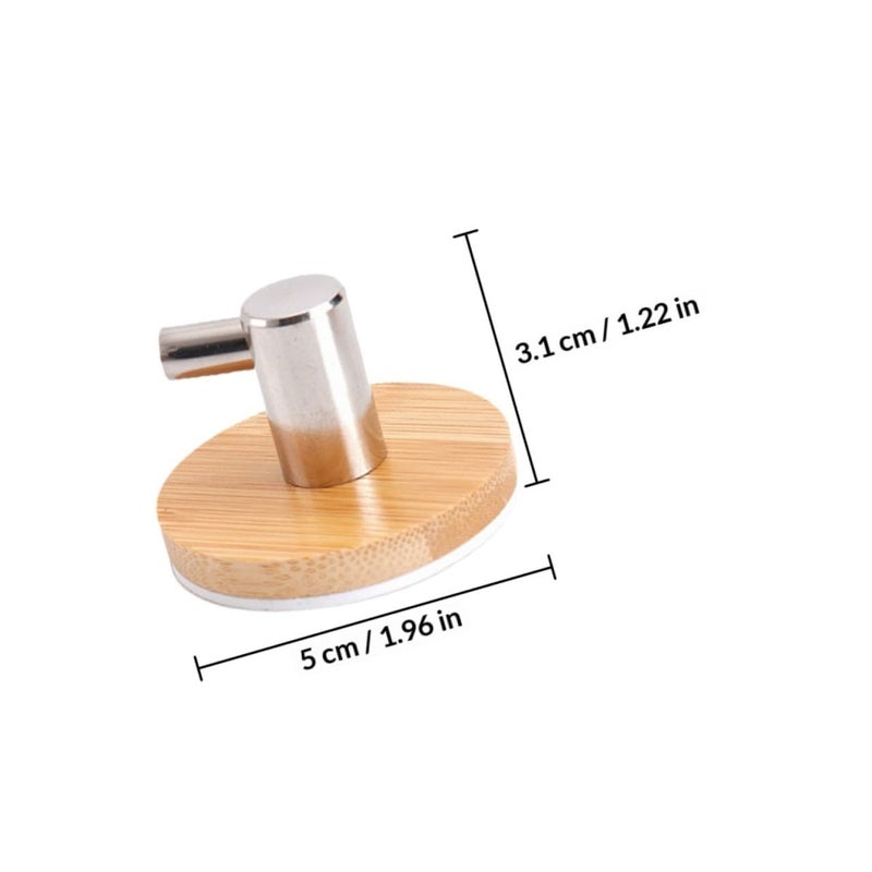4 Pcs Wooden Multi Function Wall Hooks with Stainless Steel Adhesive Backing for Bathroom Kitchen Storage - Image 3