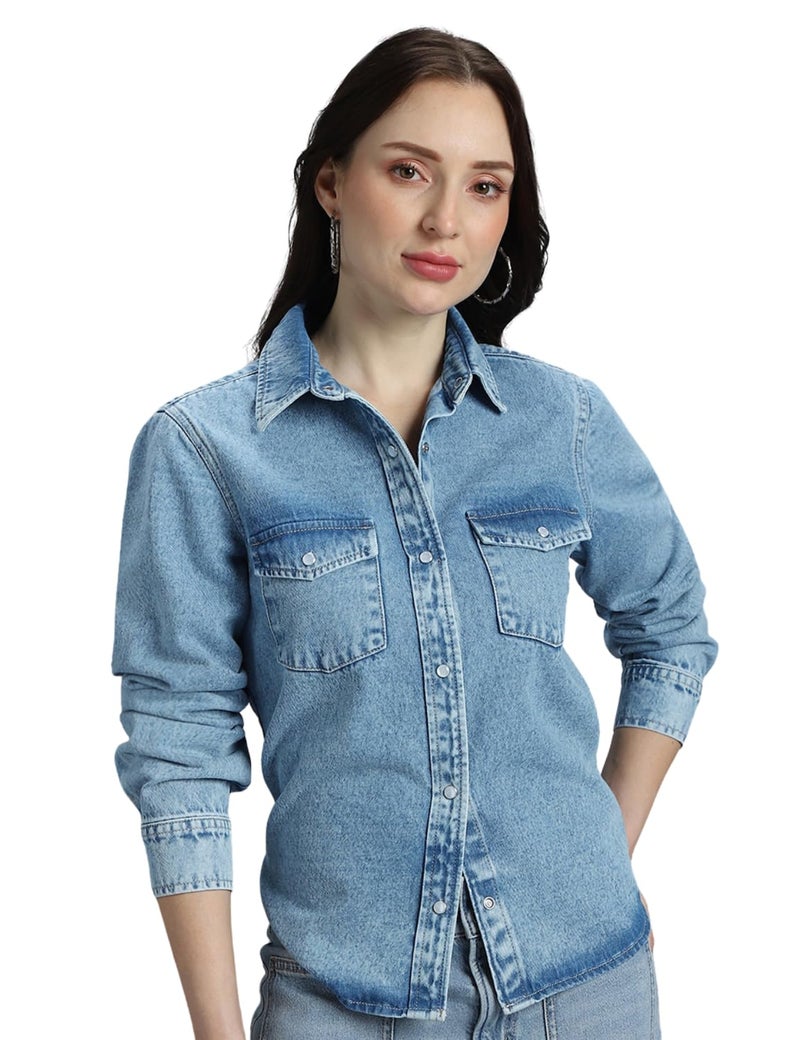 INKD WOMEN'S DENIM SHIRT|AEGEAN|SMALL - Image 5