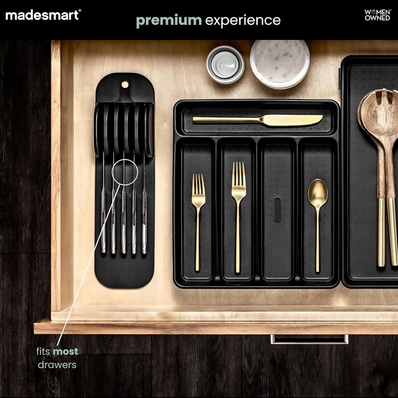 Madesmart Classic 5-Slot Small Knife Holder Storage Mat for Drawers, Soft-Grip Kitchen Knife Block, Carbon - Image 2