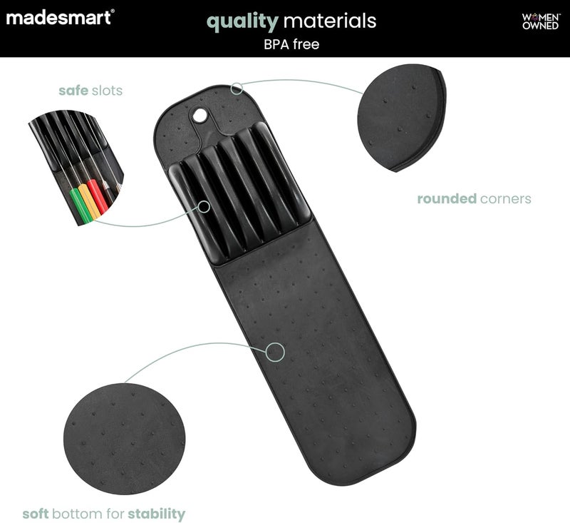 Madesmart Classic 5-Slot Small Knife Holder Storage Mat for Drawers, Soft-Grip Kitchen Knife Block, Carbon - Image 4