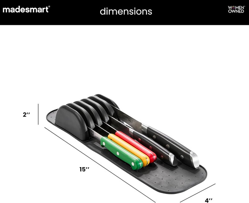 Madesmart Classic 5-Slot Small Knife Holder Storage Mat for Drawers, Soft-Grip Kitchen Knife Block, Carbon - Image 5