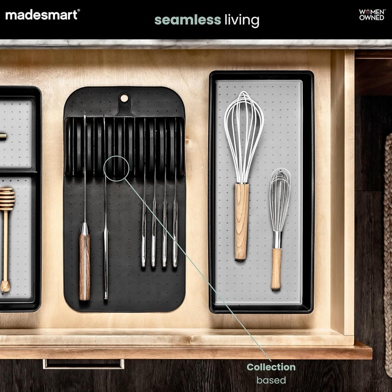 Madesmart Classic 5-Slot Small Knife Holder Storage Mat for Drawers, Soft-Grip Kitchen Knife Block, Carbon - Image 3