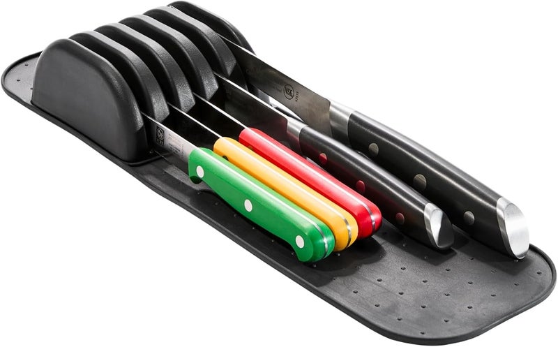 Madesmart Classic 5-Slot Small Knife Holder Storage Mat for Drawers, Soft-Grip Kitchen Knife Block, Carbon - Image 1