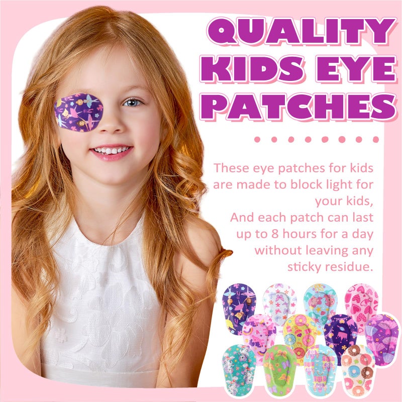 Panelee Panelee 60 Pcs Adhesive Eye Patches for Kids Girls Toddler Eye Patches Bulk Breathable Material, Light Blocking Cotton Colorful and Fun Designs Adhesive Bandages for Girls, 12 Styles  - Image 3