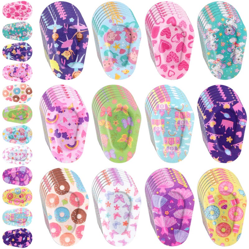 Panelee Panelee 60 Pcs Adhesive Eye Patches for Kids Girls Toddler Eye Patches Bulk Breathable Material, Light Blocking Cotton Colorful and Fun Designs Adhesive Bandages for Girls, 12 Styles  - Image 1