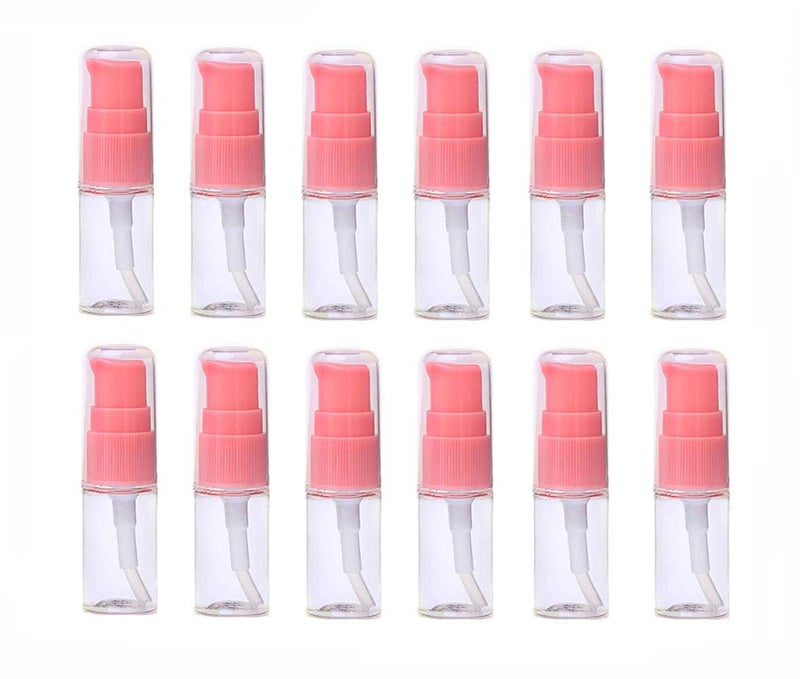 XINGZI 12Pcs 10ml 034oz Portable Empty Refillable Clear Plastic Lotion Pump Bottle with Pink Press Pump Head Cosmetic Makeup Face Cream Lotion Emulsion Sample Packing Container Vial Jars