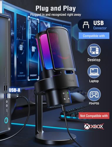 FIFINE Gaming USB Microphone PC Computer Mic with 4 Polar Patterns for Podcast Streaming Recording YouTube RGB Condenser Desktop Mic for Windows Mac with Headphone JackAmpliGame A8 Plus - Image 3