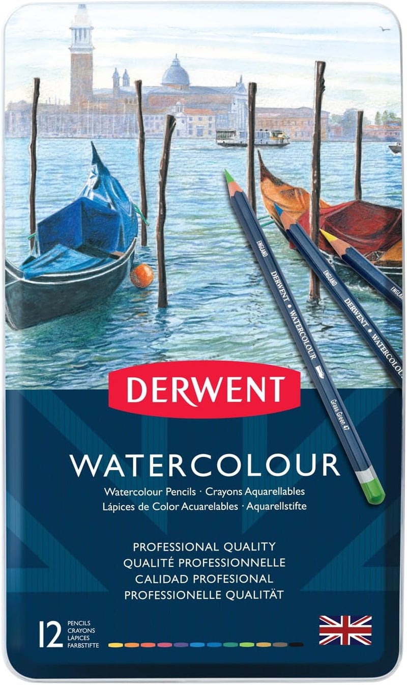 Derwent Watercolour Pencils Set - 12 Color Professional Quality in Metal Tin - Image 2