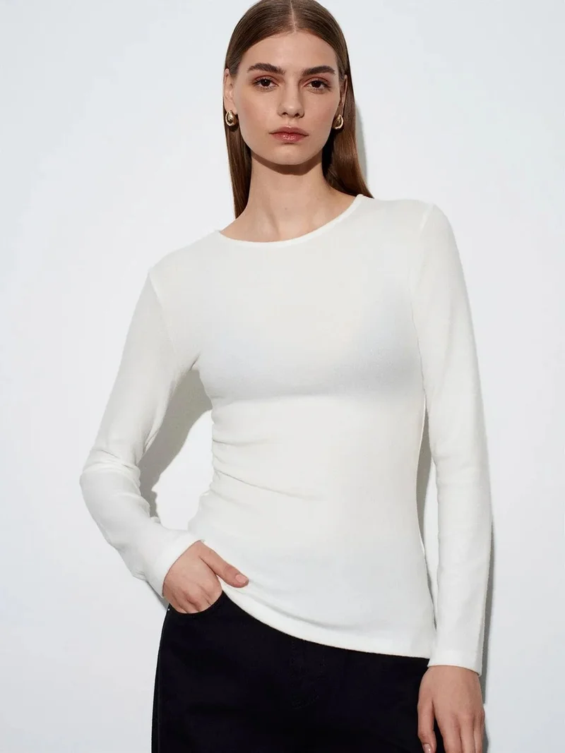 Dilvin Dilvin Slim Fit Long Sleeve Jersey Blouse