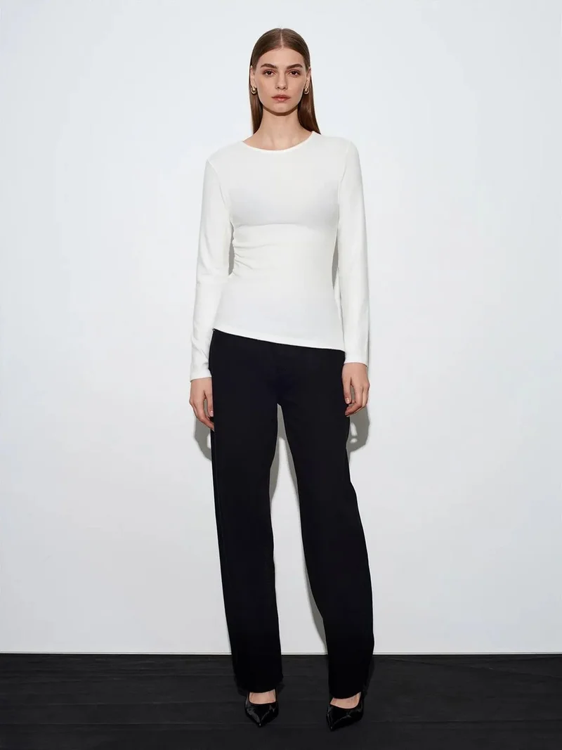 Dilvin Dilvin Slim Fit Long Sleeve Jersey Blouse