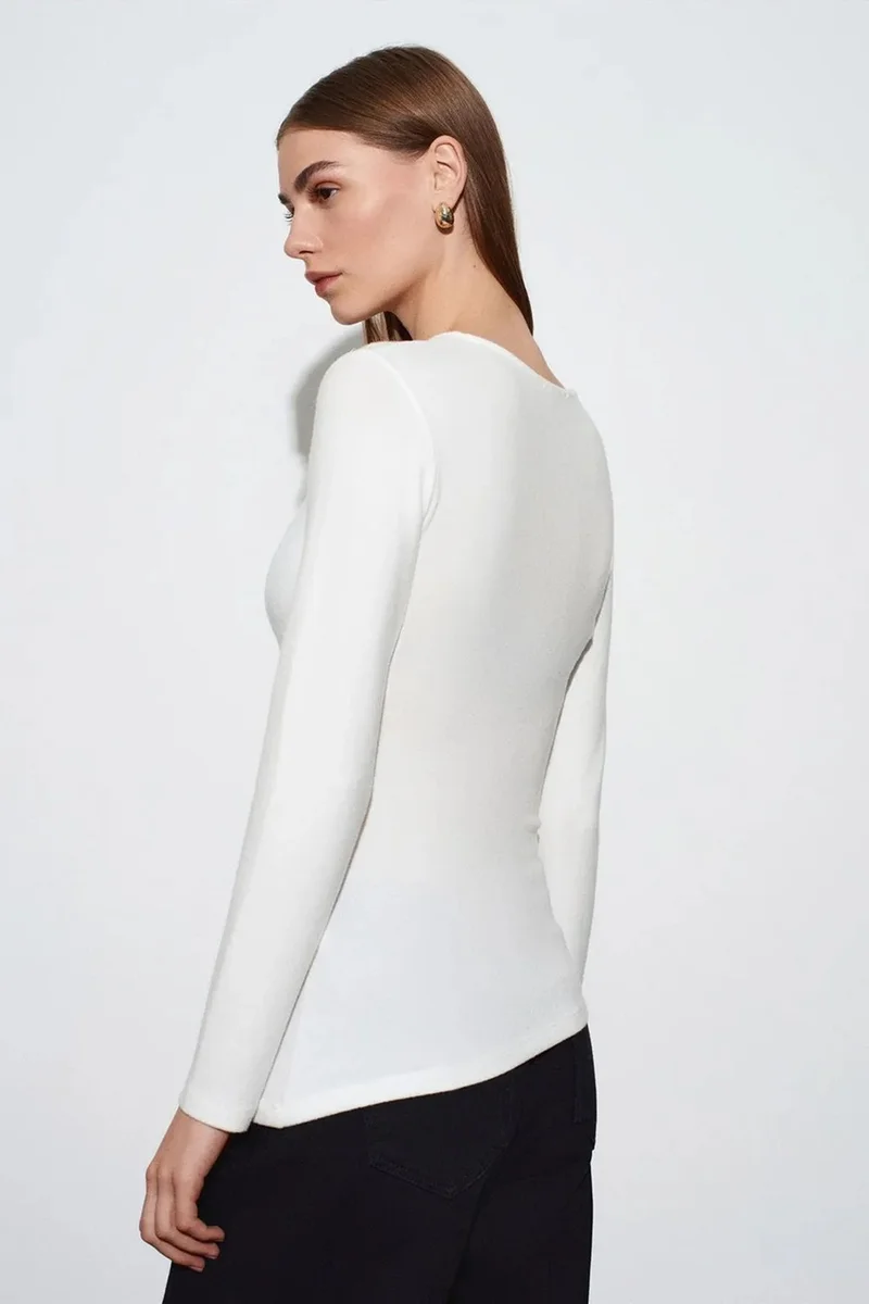 Dilvin White DILVIN Slim Fit Long Sleeve Jersey Blouse for Women | Best Price UAE
