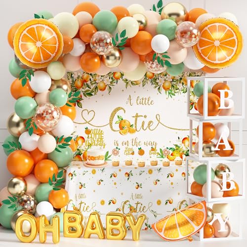 TREWAVE Little Cutie Baby Shower Decoration Orange Theme Birthday Party Supplies A Little Cutie is On The Way Backdrop Tablecloth Balloon Garland for Tangerine Fruit 1st Birthday Baby Shower - Image 1