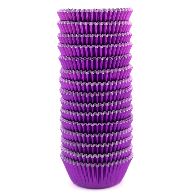 Eoonfirst Mini Foil Cupcake Liners Muffin Paper Baking Cups 300 Pcs (Dark Purple) - Image 1