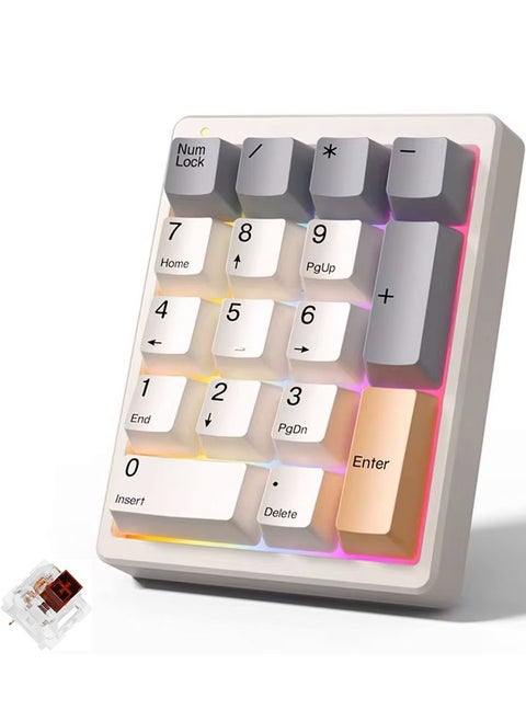 magicforce Number Pad, Mechanical Numpad Wired USB Standard 17 Keys Numeric Keypad with PBT Keycaps White Backlit Keypad for Laptop PC TKL Keyboards (Brown Switch)