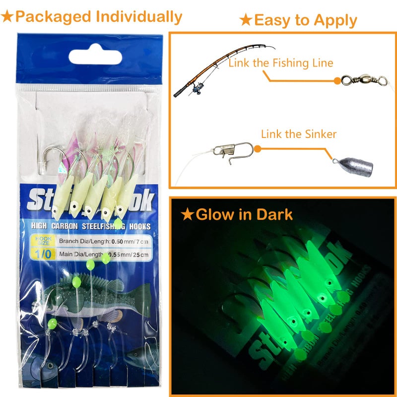 Bombite Sabiki Rigs,30 Packs Fishing Bait Rigs,Luminous Sabiki Rig with High Carbon Fishing Hooks,Glow Fishing Beads Fishing Rigs for Freshwater/Saltwater - Image 2