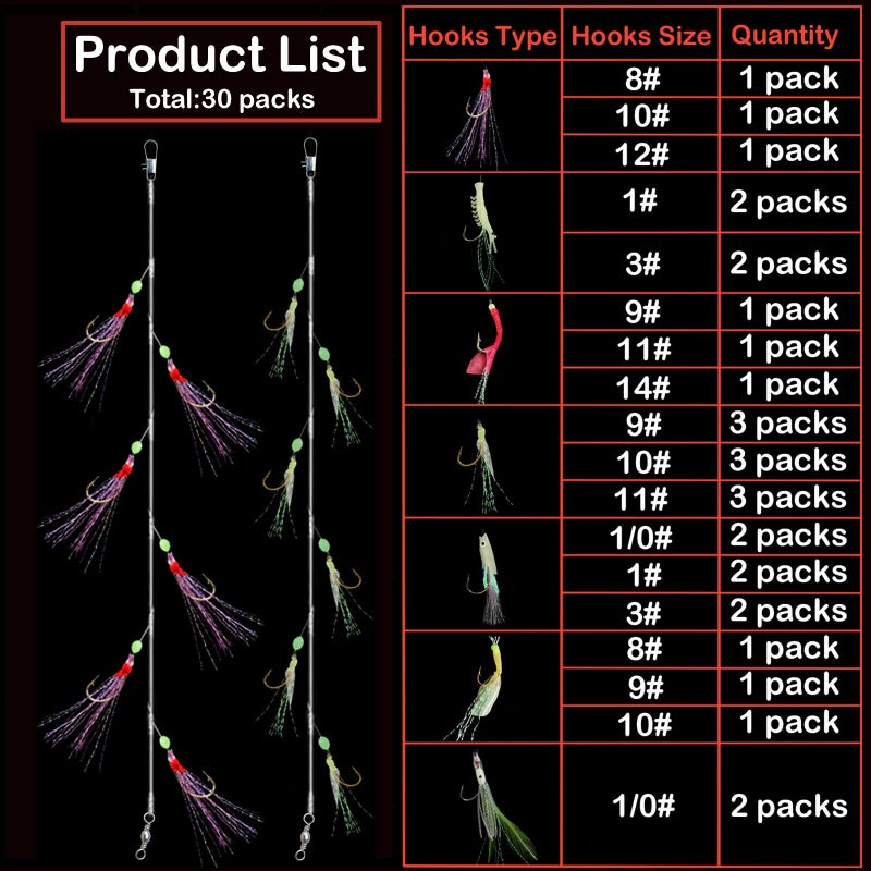 Bombite Sabiki Rigs,30 Packs Fishing Bait Rigs,Luminous Sabiki Rig with High Carbon Fishing Hooks,Glow Fishing Beads Fishing Rigs for Freshwater/Saltwater - Image 5