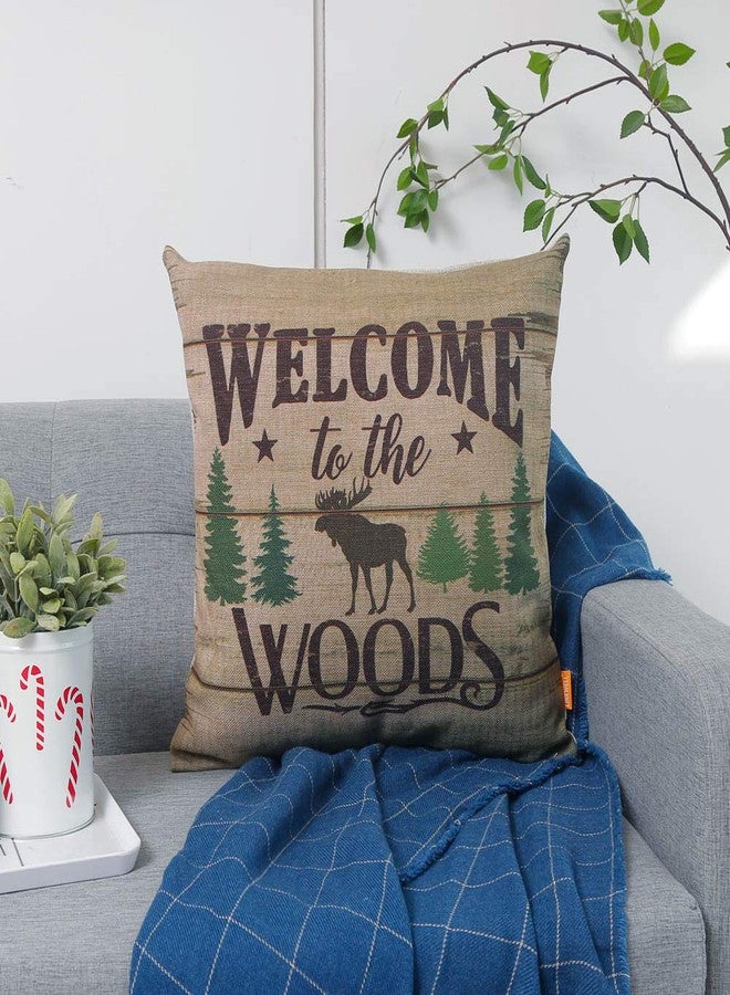 LINKWELL Lodge Cabin Pillow Cover 18x18 Inch Welcome to The Woods Moose Design Home Sofa Decorative Throw Cushion Cover Furniture Square Printed Pillowcase Hidden Zipper CC1787 - Image 2