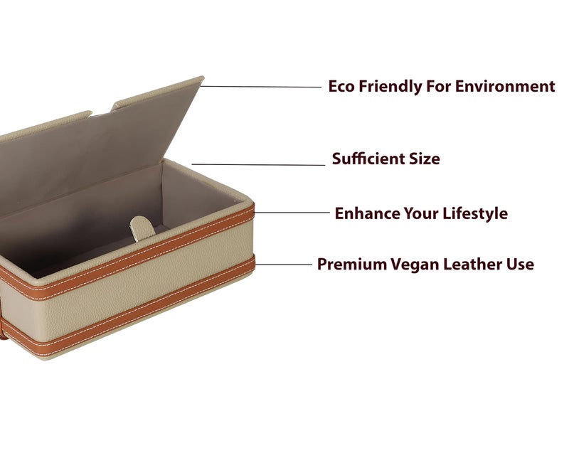 AKWAY Modern Leatherite Tissue Box Cover, Facial Tissue Box Holder, Napkin Dispenser Box for Bathroom, Home, Office and Restaurant (Cream) - Image 5
