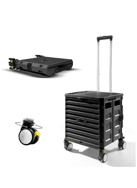 Heavy Duty Rolling Cart, Portable Shopping Handcart with Universal Wheels and Snap Design, Foldable Utility Cart for Shopping Travel Office