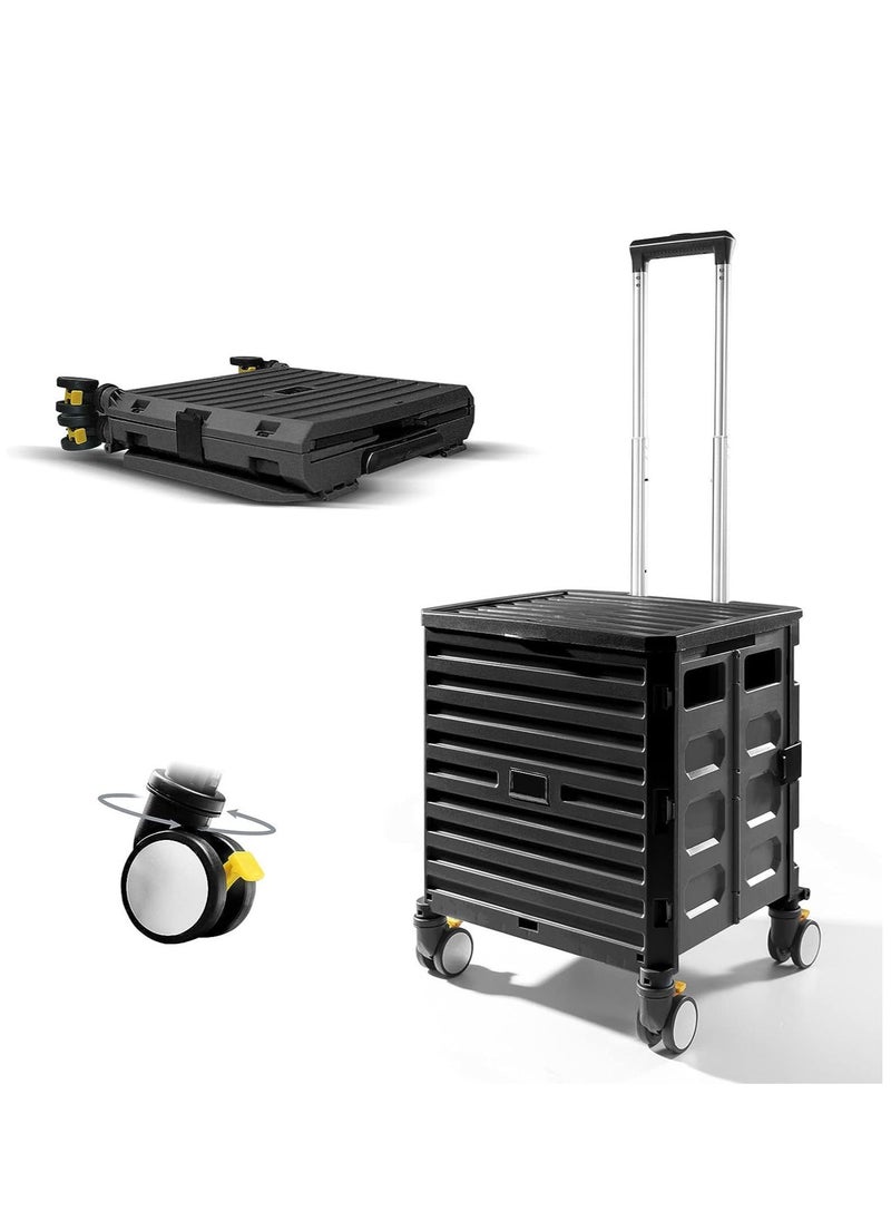 Heavy Duty Rolling Cart, Portable Shopping Handcart with Universal Wheels and Snap Design, Foldable Utility Cart for Shopping Travel Office