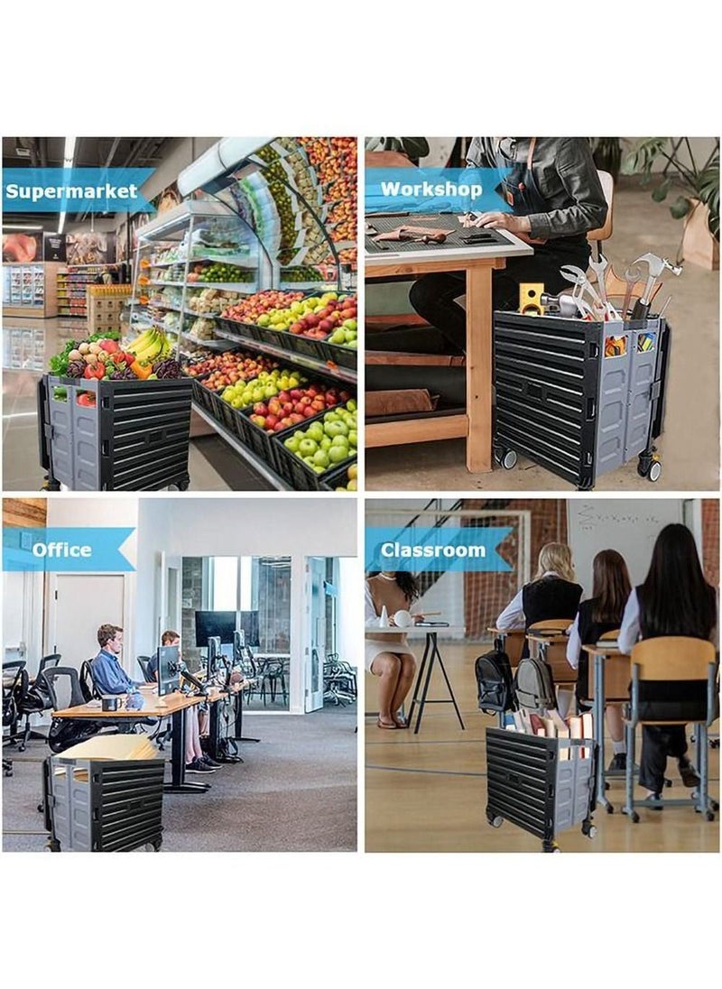 Heavy Duty Rolling Cart, Portable Shopping Handcart with Universal Wheels and Snap Design, Foldable Utility Cart for Shopping Travel Office